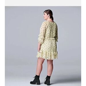 Simply Vera Wang Multicolor Cream/Black Chiffon Ruffle Dress Size Large